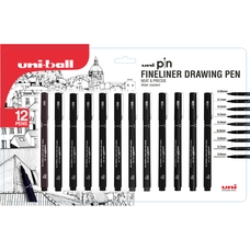 uni-Ball Pin Drawing Pens - Assorted - Pack of 12